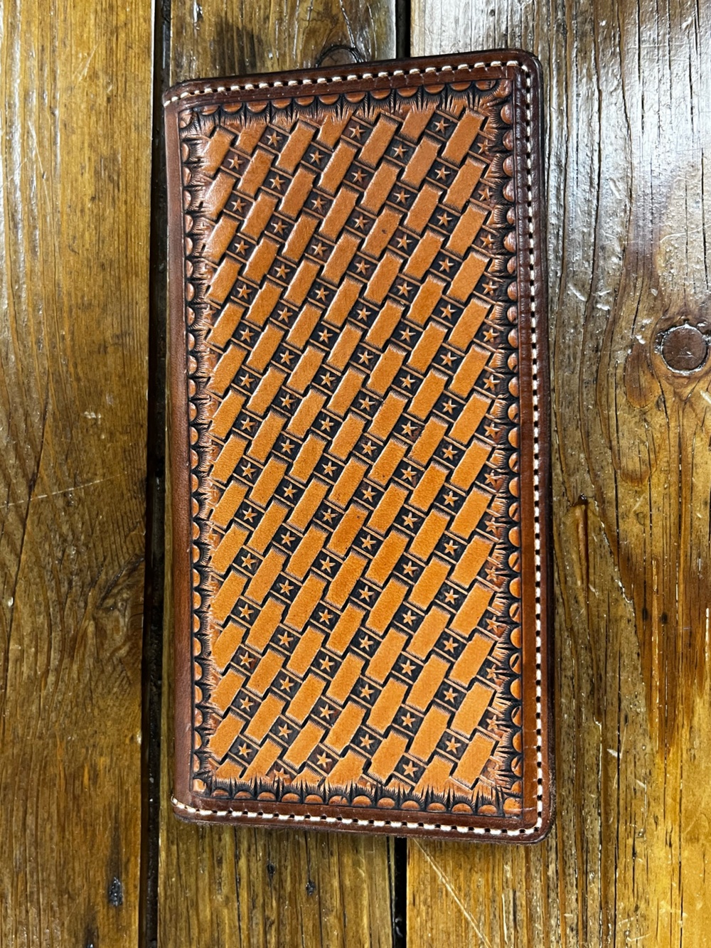 Custom Made Hand Tooled Full Grain Leather Roper Wallet